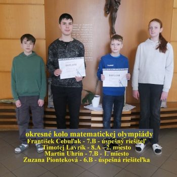 Výborné umiestnenie na okresnom kole matematickej olympiády